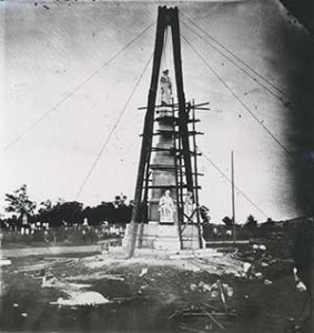 Setting the soldiers' monument in place at Gettysburg in 1869. Courtesy of the Gettysburg National Military Park (1997), Gettysburg, Pennsylvania.