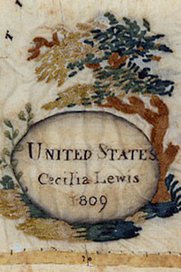 1a. Detail, cartouche, Cecilia Lewis map sampler.