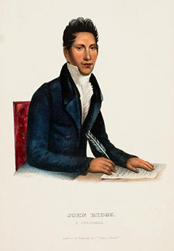 3. A portrait of John Rollin Ridge's father. "John Ridge," lithograph, hand colored (image and text 21.5 x 15.5 cm.) after a painting by Charles Bird King painted in 1825. Courtesy of the American Antiquarian Society, Worcester, Massachusetts.