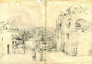 5. Pencil drawing by Henri de Büren of Cuernavaca, Mexico, with view of the Palace of Cortés in background (1853). Photograph courtesy of the author.