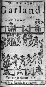 3. The cover of the 1687 song collection The Country Garland gives a rather orderly view of English village festivities, with a taborer providing music from the sidelines. Courtesy of the Pepys Library, Magdalene College, Cambridge, England.