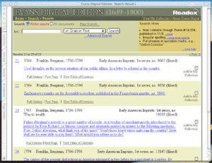 Fig. 9. A screen showing multiple matches for the author search for "Franklin, Benjamin."