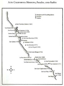 Fig. 3. California missions and pueblos. Map courtesy of Doug Monroy.