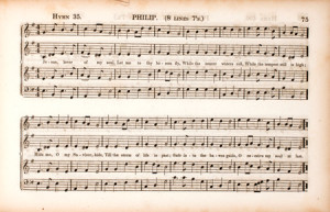 4. Hymn 35, "Philip," from Indian Melodies by Thomas Commuck, a Narragansett. Harmonized by Thomas Hastings, Esq. Published by G. Lane & C.B. Tippett for the Methodist Episcopal Church (New York, 1845). Courtesy of the American Antiquarian Society, Worcester, Massachusetts.