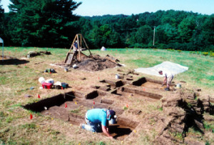 Fig. 2. Archaeological excavations at the Chadbourne Site, and other early Maine sites, provided information to help recreate the homes and household goods in Colonial House. Photo by Emerson Baker.