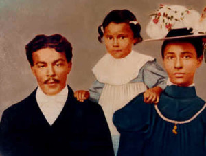 Fig. 3. Richard Stewart, his wife Annie Day, and their daughter Alta Day in Calvin Township, Michigan. Annie was the daughter of Isaiah Day and Martha Hawkes, the granddaughter of Peter Day and Edith Archer, and the great-granddaughter of Solomon Day and Julia Artis of Southampton County, Virginia. The Day family of Southampton County most likely descended from Mary Day, a white indentured servant woman of Northumberland County, Virginia, who had a child by a free African American man in 1692. Martha Hawkes was the daughter of Samuel Hawkes, a former slave. Photograph courtesy of Tom Kavalak Jr.