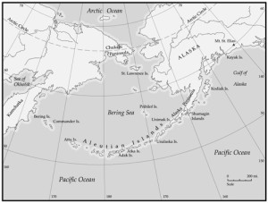 Fig. 3. The Aleutian Islands and the North Pacific. Cartography by Mapcraft.com.