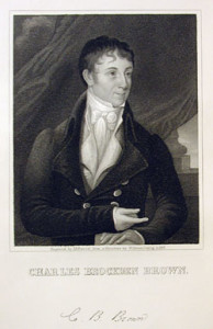 Fig. 1. Charles Brockden Brown, engraved by L. B. Forrest from a miniature by William Dunlap in 1806. Taken from the frontispiece, Wieland or The Transformation, vol. 1 of a six-volume set of Brown's novels published by David McKay, 1887. Courtesy of the American Antiquarian Society.