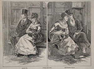 An amorous couple in a streetcar at night, from The Sporting Times, January 9, 1869. Courtesy of the American Antiquarian Society.