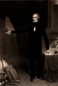 Fig. 5. This portrait engraving of Henry Clay by John Sartain had been used as part of political campaigns since 1844, but this is a commemorative edition reproduced after he died. By buying engravings of Clay, Americans could prolong their political commitment to compromise and mark their participation in the culture of public grief. "Henry Clay," engraved by J. Sartain from original drawings and daguerreotypes (image and text 42.5 x 30 cm). Published by U.B. Evarts, Louisville, Kentucky, printed by Jas. Irwin (Philadelphia, 1853). Courtesy of the American Antiquarian Society, Worcester, Massachusetts.
