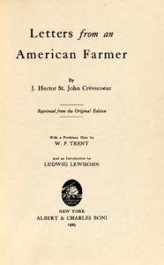 Fig. 1. Title page of Letters from an American Farmer …, J. Hector St. John de Crèvecoeur (1793). Taken from a reprint of the original book, Albert & Charles, New York, 1925. Courtesy of the American Antiquarian Society, Worcester, Massachusetts.