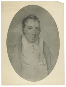 Watercolor portrait of Reuben Haines III by unknown artist. Judging by the advanced state of his hair loss in a portrait by Rembrandt Peale (c.1831), this watercolor was probably executed in the early 1820s. Courtesy of the Academy of Natural Sciences of Drexel University (ANSP Archive Collection 396).