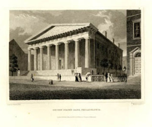 United States Bank, Philadelphia, 1831. Drawn by C. Burton and engraved and printed by Fenner, Sears, and Co., London, March 1831. Courtesy of the American Antiquarian Society.