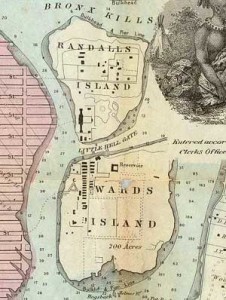 Randall's and Ward's Islands. NewYork City's Potter's Field was relocated from Randall's Island to the southern end of Ward's Island in the 1850s. The "dead boat" from the city docked at the southern end of the island to deposit its cargo. Image from Map of New York and Vicinity (New York, 1863). Courtesy of the David Rumsey Map Collection.