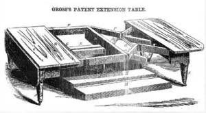 Gross’s patent extension table, from Scientific American Magazine (January 16, 1858). Courtesy of the American Antiquarian Society.