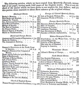 List of quarterly reviews, from Littell's Living Age, E. Littell, editor, Vol. III (November 3 to December 28, 1844). Courtesy of the American Antiquarian Society.