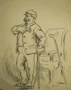 Fig. 8. A sketch by George Coffin showing a Civil War veteran proudly displacing his GAR membership medal. Courtesy of the Special Collections and University archives, The Gelman Library, The George Washington University, Washington, D.C.