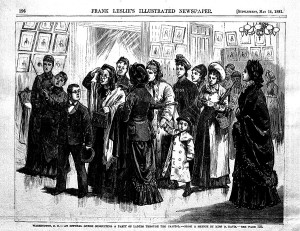 Fig.1. "Washington, D. C.—An official guide conducting a party of ladies through the Capitol—From a sketch by Miss G. Davis." From Frank Leslie’s Illustrated Newspaper (May 14, 1881, supplement). Courtesy of Rutgers University. (Click image to enlarge.)