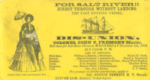 Fig. 2. Salt River ticket for travel aboard the vessel "Dis-Union," departing November 5, 1856. Courtesy of the Library Company of Philadelphia. (Click image to enlarge.)