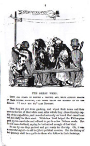 Fig. 6. A page from the pamphlet "Salt River Guide for Disappointed Politicians" (New York, 1782) narrating the post-election journey of Democrats after their loss in the 1872 presidential election. Courtesy of the Library of Michigan, an agency of the Department of History, Arts and Libraries.