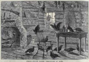 Fig. 2. Spruce Grouse Making Themselves at Home, engraved by John P. Davis from a drawing by James Carter Beard, fromScribner's Monthly: An Illustrated Magazine for the People 14 (August 1877). Courtesy of the American Antiquarian Society. (Click image to enlarge for detail.)