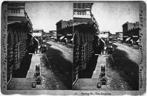 Fig. 3. In "Spring St., Los Angeles," H. T. Payne acknowledged the place's shabby frontier appearance. Courtesy of The Huntington Library, San Marino, California.