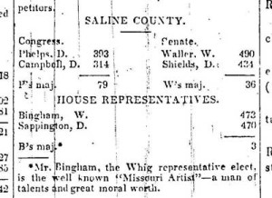 Fig. 2. "Election Results: Saline County," Columbia Statesman (August 14, 1846): pg. 3, column 2.