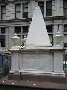 Fig. 4. The Alexander Hamilton monument with white roses from his admirer. Photo courtesy of the author.
