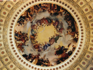 Fig. 9. The Apotheosis of Washington, fresco by Constantino Brumidi, U.S. Capitol Rotunda Dome (1862-1865). Courtesy of the Architect of the Capitol, Washington, D.C. Click image to enlarge in a new window.