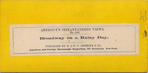 Fig. 2. "Broadway on a Rainy Day," back view, stereographic photograph, Anthony's Instantaneous Views No. 5095, E. & H.T. Anthony & Co., New York (ca. 1859). Courtesy of the American Antiquarian Society, Worcester, Massachusetts.