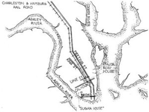 1. Charleston Peninsula with Ross House and railroad depicted, map drawn by Aléjandra Palomares Hernandez. Photograph courtesy of the author.