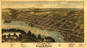 9. "Bird's eye view of the city of Hallowell, Kennebec Co., Maine." Created/published by J. J. Stoner of Madison, Wisconsin. Courtesy of the Geography and Map Division, Library of Congress, Washington, D.C. Click image to expand in a new window.