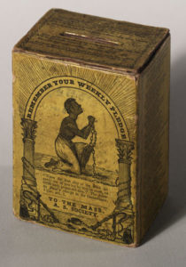 Cardboard collection box showing an image of a slave, 8 x 6 x 4.5 cm (1839). Courtesy of the Trustees of the Boston Library/Rare Books, Boston, Massachusetts. Click on image for slideshow of box views.