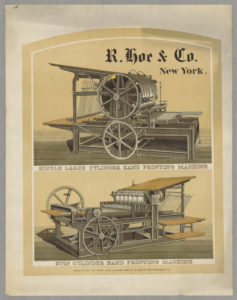 Advertising print by R. Hoe & Co., color lithograph, printed on R. Hoe & Co’s patent steam lithographic press by the American Photo-Lithographic Co. (New York, ca. 1870). Courtesy of the American Antiquarian Society, Worcester, Massachusetts. 