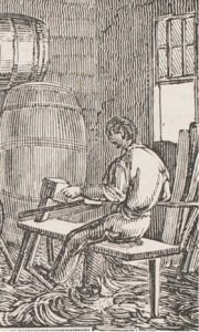 2. "Cooper Working at Shaving Horse," taken from The Panorama of Professions and Trades; or Every Man’s Book, by Edward Hazen (Philadelphia, 1836). Courtesy of the American Antiquarian Society, Worcester, Massachusetts. 