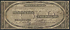 Two Dollar Bank Note from the Oriental Bank, Boston, 1832." Courtesy of the Currency Collection, Baker Library Historical Collections, Harvard Business School, Boston, Massachusetts.