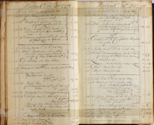 Fig. 3. Journals such as this one, from Philadelphia trader Levi Hollingsworth, recorded flows of goods, cash and commercial paper. They also generated large amounts of book credits, indispensable to trade. "Levi Hollingsworth's Journal," 1786, Philadelphia, Pennsylvania. Courtesy of the Historical Society of Pennsylvania (HSP), (Hollingsworth Family Papers), Philadelphia, Pennsylvania.