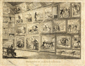 Fig 6. "Exhibition of Cabinet Pictures." Etching attributed to David Claypoole Johnston, (28 x 36.5 cm), (1831). Courtesy of the David Claypoole Johnston Family Collection (Box 6, Folder 1.40), American Antiquarian Society, Worcester, Massachusetts.