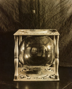 2. Photograph of "fish bowl ballot box," Board of Elections Exhibit, Brown Brothers Photographers (ca. 1923). Samuel C. Jollie glass ballot box (ca. 1856-1857). New York City Department of Records, Municipal Archives Collection.