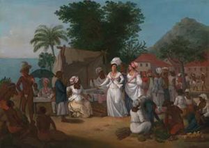 15. Linen Day, Roseau, Dominica, A Market Scene, ca. 1780, Agostino Brunias (Italian, active in Britain, 1728-1796), oil on canvas, 19 5/8 x 27 in., Yale Center for British Art, Paul Mellon Collection.