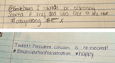 22. In an in-class activity, high school students tweeted responses to Emilie Davis' diary entries.