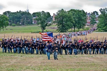 Re-enactment of Civil War scene at Gettysburg in July 2013. Photograph courtesy of the National Military Parks.