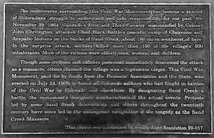 3. A revised plaque placed in 2002 near the Colorado Civil War Memorial. Photograph courtesy of the author.