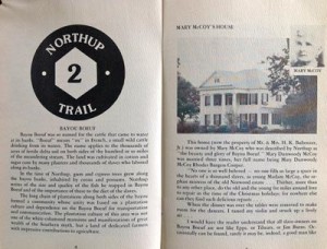 6. Northup Trail, stop 2: Bayou Boeuf and image of Mary McCoy and her house, top right. McCoy was the original owner of the 1853 edition of Northup's narrative that was brought to Joseph Logsdon by a student in 1966. From Backtracking Twelve Years a Slave, Solomon Northup Trail Guide, p. 4-5, vertical file. Courtesy of the Ethel and Herman Midlo Center for New Orleans Studies, New Orleans, Louisiana.