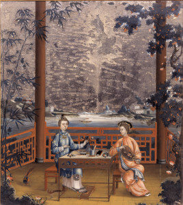 7. Chinese artist, Portrait of Mrs. and Miss Revell in a Chinese Interior, ca. 1780. Glass and paint, 18 3/8 x 16 1/8 inches (46.673 x 40.958 cm). Peabody Essex Museum, Salem, Mass., museum purchase AE85763 © 2006 Peabody Essex Museum. Photo by Mark Sexton and Jeffrey Dykes.