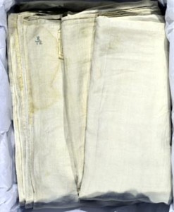 Figure 1: Esther Edwards's linen bed sheet marked with silk thread. Photograph courtesy Beinecke Library.