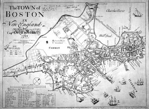 Fig. 2. "The Town of Boston in New England by Capt. John Bonner, 1722." Facsimile, engraved and published by George G. Smith, Boston, 1835. MHS image number 2. Courtesy of the Massachusetts Historical Society.
