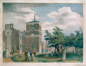 Fig. 4. View of Independence Hall and the State House Yard, by William Birch, 1799, courtesy of the American Philosophical Society