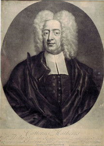 Fig. 2. Portrait of Cotton Mather. The first American engraving in mezzotint by Peter Pelham (Boston, 1727). Courtesy of the American Antiquarian Society.