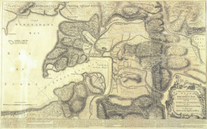 Fig. 2. "Large and Particular Plan of Shegnekto Bay," engraving on paper by Thomas Jeffreys, 34 x 38 cm. (1755). Courtesy of the John Clarence Webster Canadiana Collection (W295), Saint John, New Brunswick, Canada.